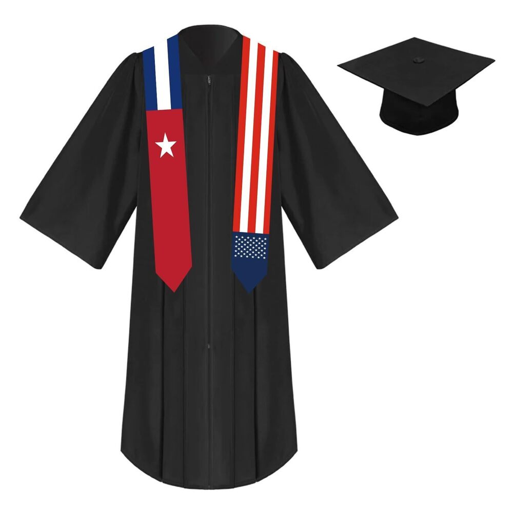 4585 2025 Unisex St 72 Inch Cuba Flag and USA Flag Mixed Graduation Stole